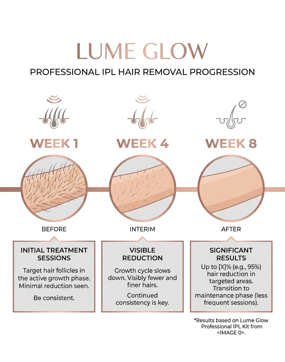 IPL hair removal results timeline 8 weeks smooth skin progression