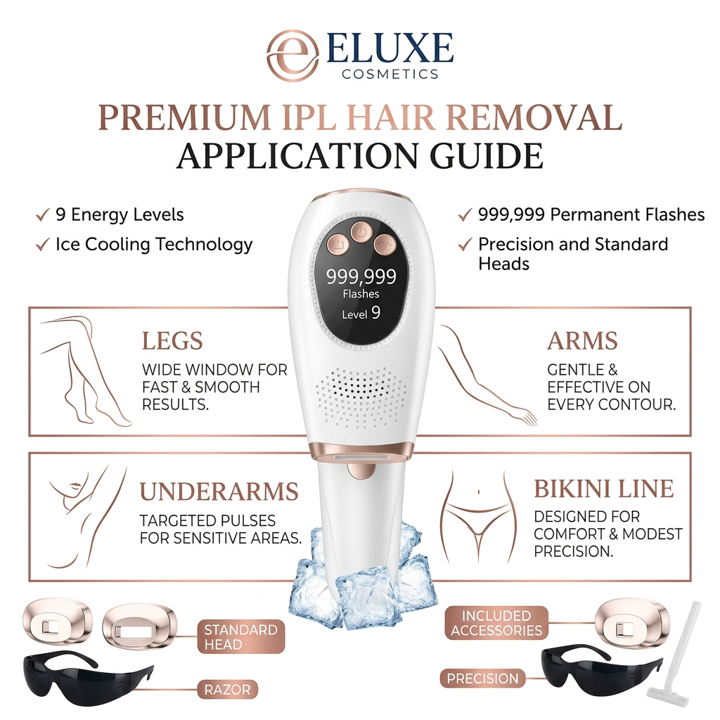IceGlow IPL Hair Removal Device – At-Home Painless Laser Hair Removal System with Ice Cooling Technology, 999,999 Flashes & 9 Energy Levels for Full Body Use