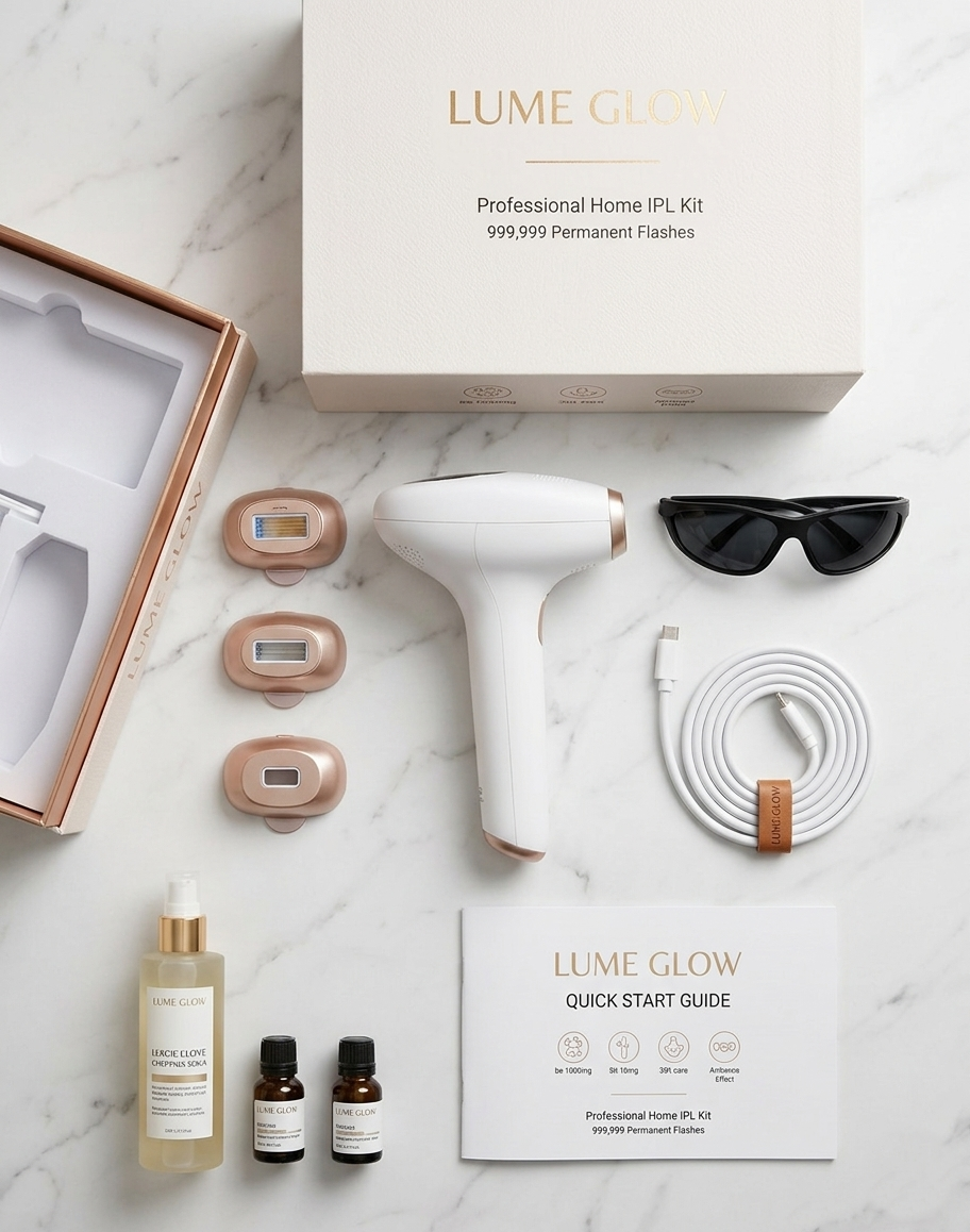 LumeGlow IPL device premium packaging accessories unboxing