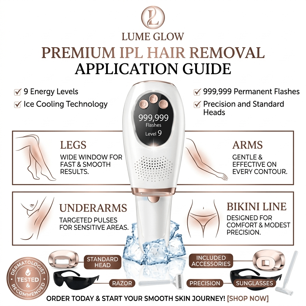 Woman using Lume Glows IPL laser hair remover to treat strawberry legs at home