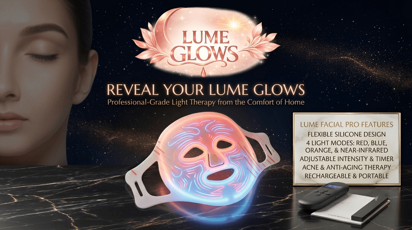Wireless Lume Glows LED mask clearing clogged pores and improving uneven skin texture at home.