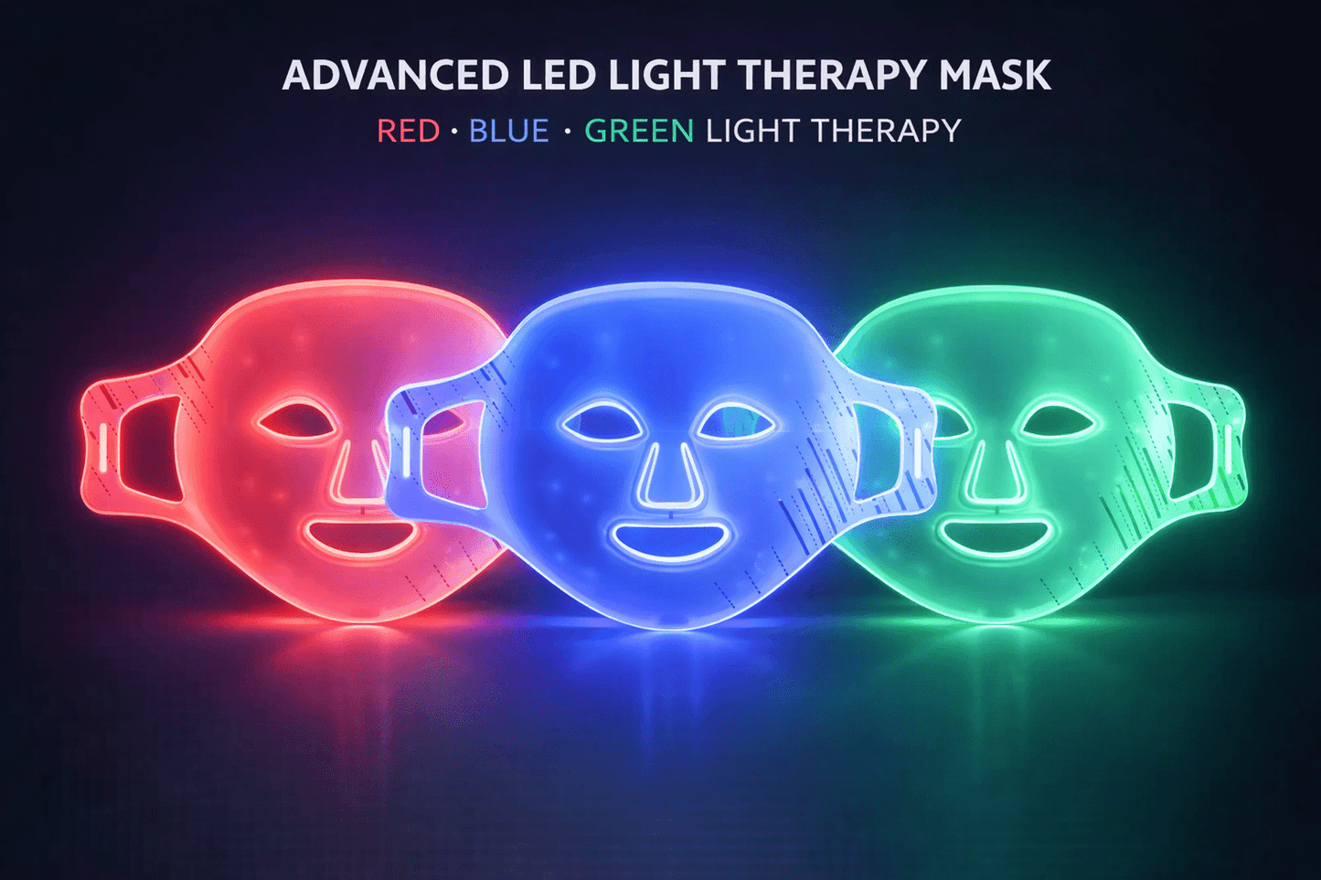 LumeGlow LED face mask with controller, charging cable and accessories for home light therapy treatment